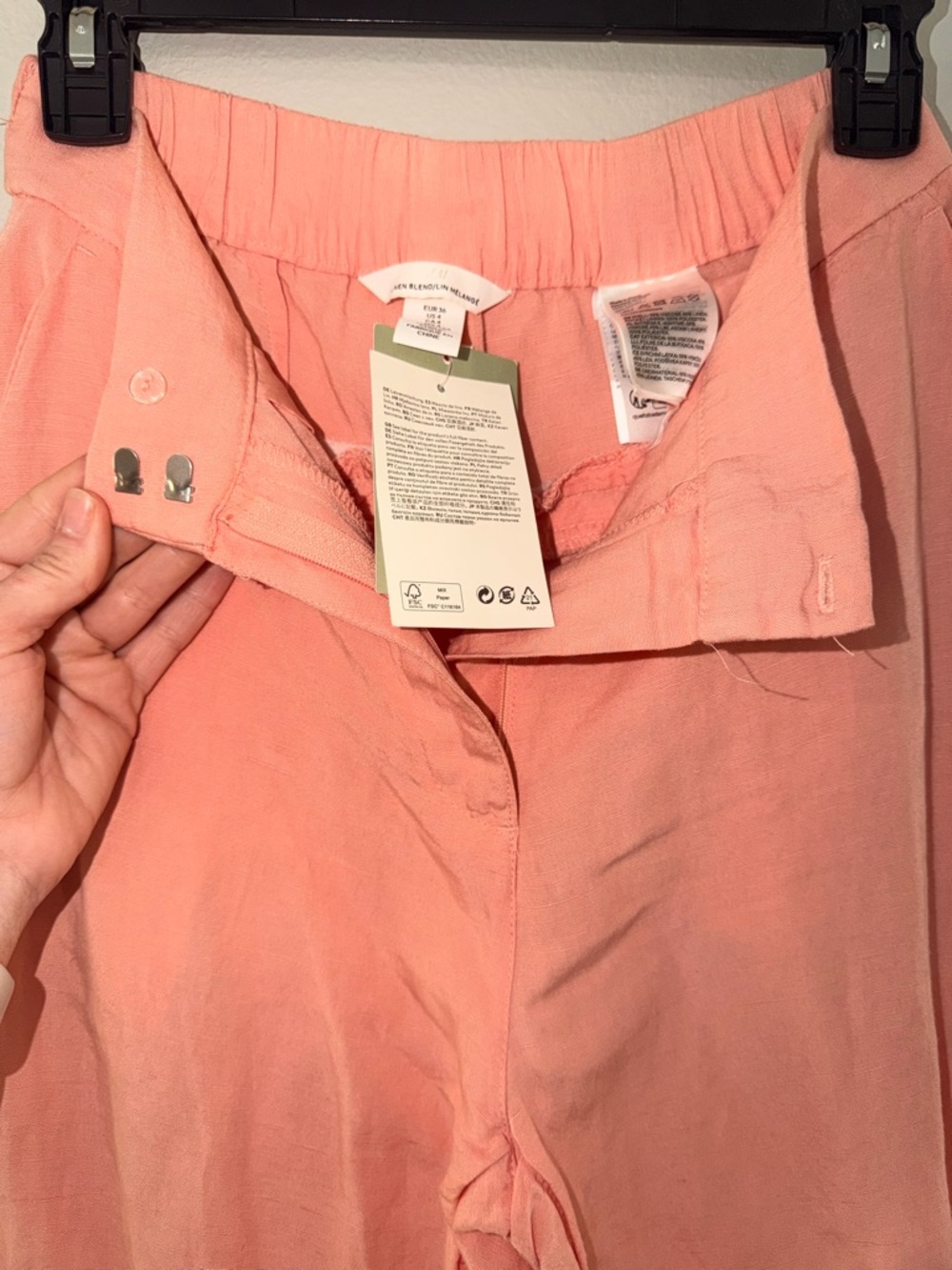 NWT - Linen Blend Flare Pants Coral Pink High Rise Summer Wide Leg - Size 4 - Picture 7 of 8